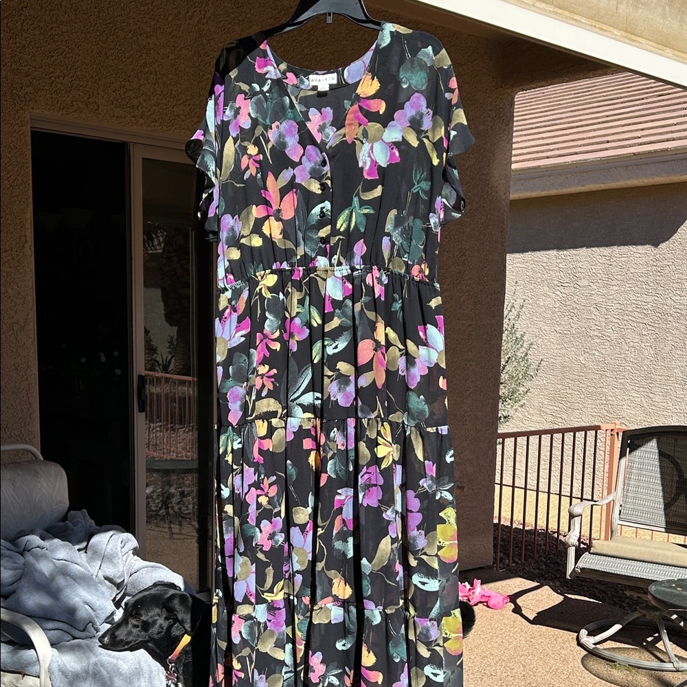 Ava & Viv Black Maxi Dress with Multicolor Floral Design